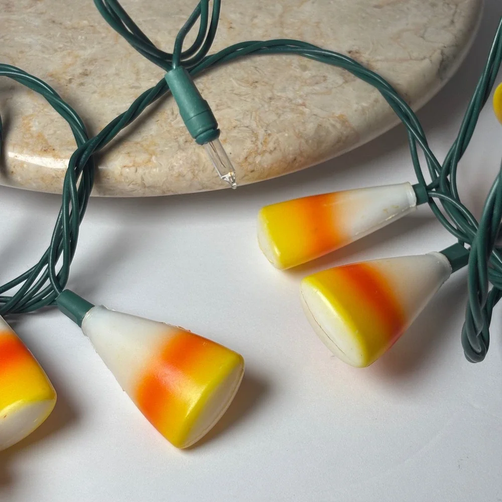 Vintage Candy Corn String Lights 9 Orange White Yellow Halloween Blow Mold
